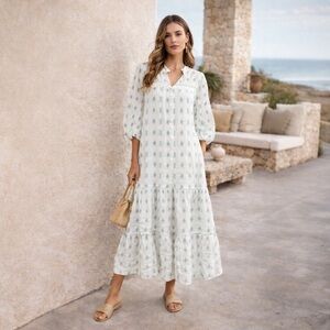 Talensi Romantic Prairie Embroidered Tiered Midi Dress XL